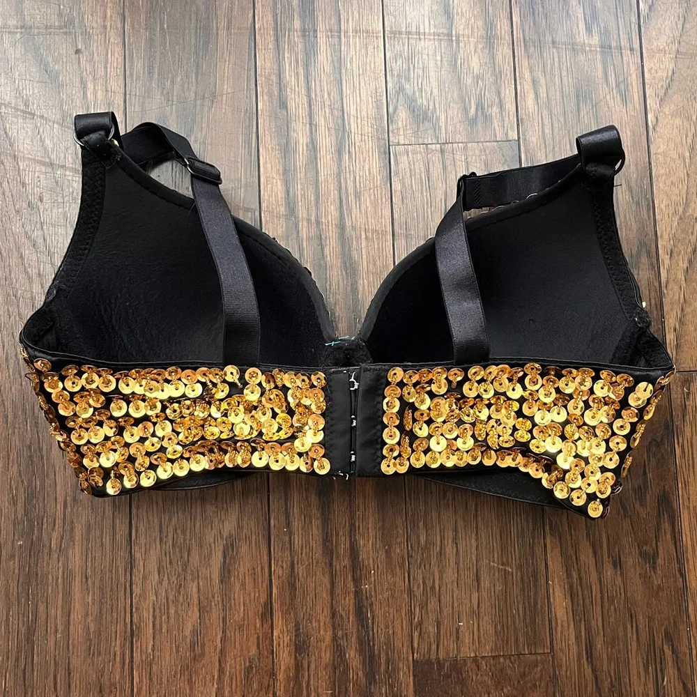 RAVE WONDERLAND Gold and Black Sequin Bra L/XL Selena costume - Picture 3 of 6